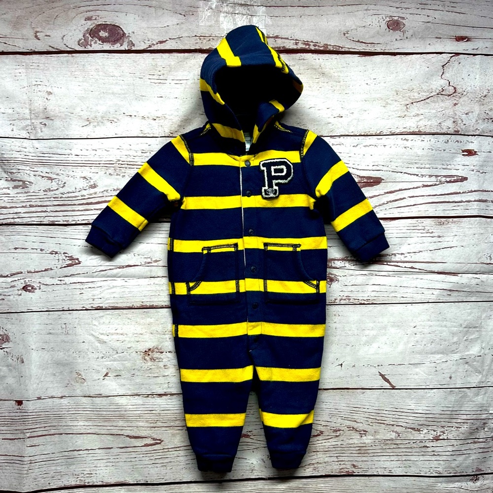 Ralph Lauren Hooded Coverall Navy Yellow Striped Size 6 Months